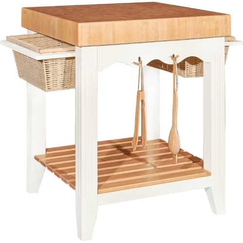 White Kitchen Island w/ Butcherblock Top