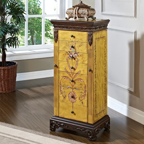 Masterpiece Antique Parchment Hand Painted Jewelry Armoire