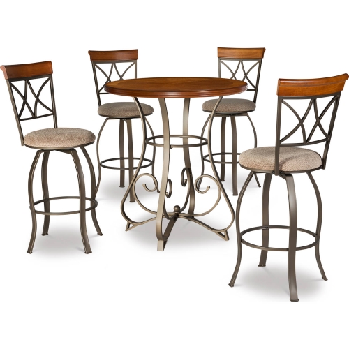 Hamilton 5 Piece Swivel Pub Set in Cherry, Metal & Taupe Beige Fabric