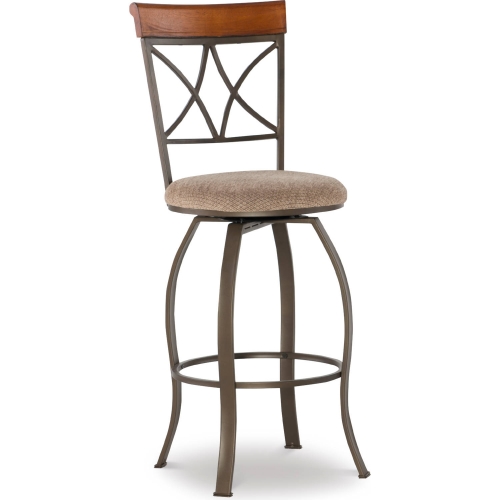 Hamilton Swivel Bar Stool in Cherry, Metal & Taupe Beige Fabric