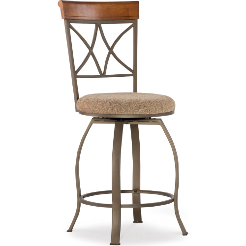 Hamilton Swivel Counter Stool in Cherry, Metal & Taupe Beige Fabric