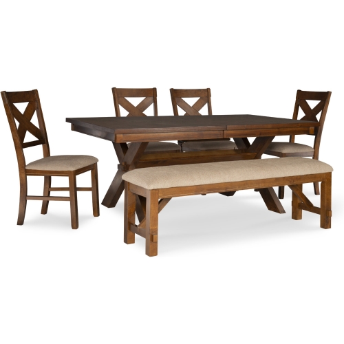 Kraven 6 Piece Dining Set in Distressed Dark Hazelnut - Table & 4 Chairs + Bench