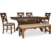 Kraven 6 Piece Dining Set in Distressed Dark Hazelnut - Table & 4 Chairs + Bench