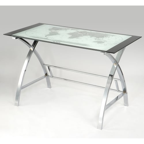 World Map Printing Curved X Sided Computer Desk