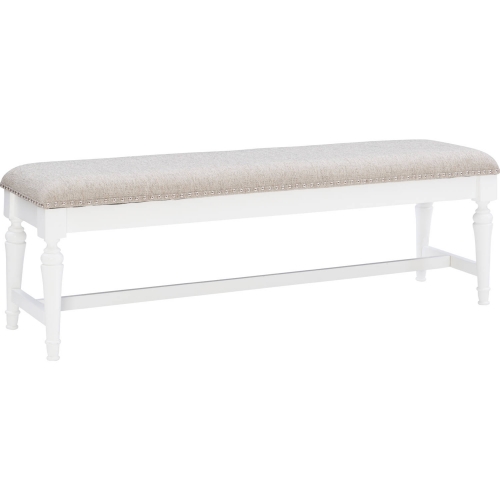 Hayes Bench in Grey Fabric & White Finish Wood