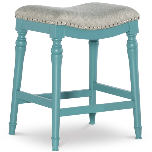 Hayes Counter Stool in Teal Blue w/ Grey Fabric Seat