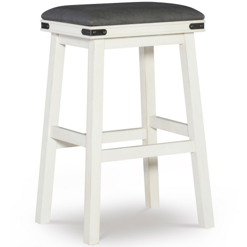 Serrano Bar Stool in White Wood & Grey Leatherette