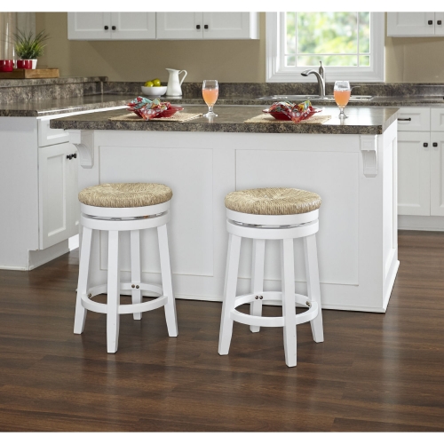 Morgan 31" Tall Round Bar Stool in White w/ Seagrass Seat