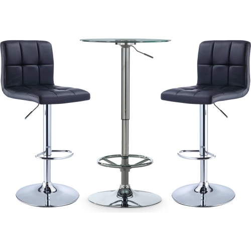 Jenna 3 Piece Pub Table Set in Black Leatherette & Chrome