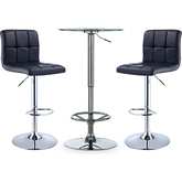 Jenna 3 Piece Pub Table Set in Black Leatherette & Chrome