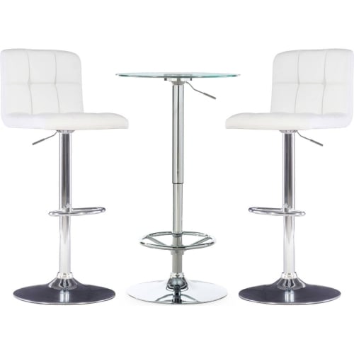 Jenna 3 Piece Pub Table Set in White Leatherette & Chrome