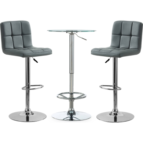 Jenna 3 Piece Pub Table Set in Grey Leatherette & Chrome