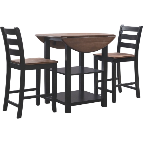 Colm 3 Piece Counter Dining Set in Brushed Oak & Black