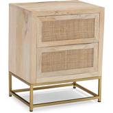 Janie 2 Drawer Cabinet in Natural Finish Rattan, Wood & Gold Metal