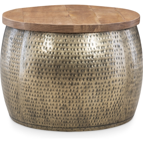 Royce Drum Coffee Table w/ Storage in Gold & Wood