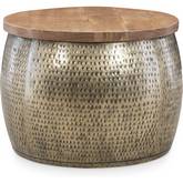 Royce Drum Coffee Table w/ Storage in Gold & Wood