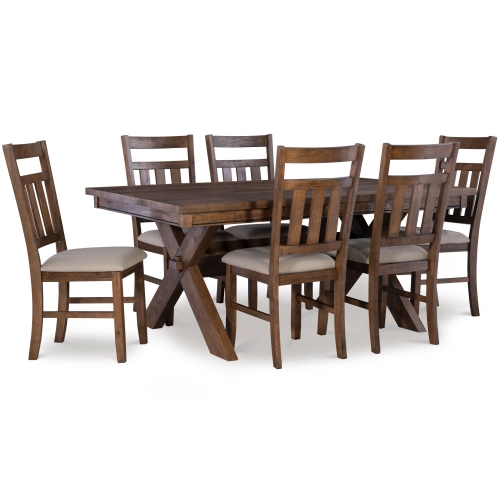 Turino 7 Piece Dining Set in Rustic Umber & Beige Fabric