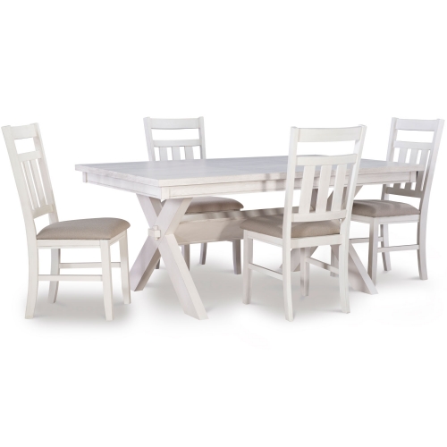 Turino 5 Piece Dining Set in White Wood & Beige Fabric