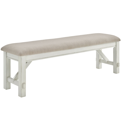 Turino Dining Bench in Distressed White & Beige Microfiber