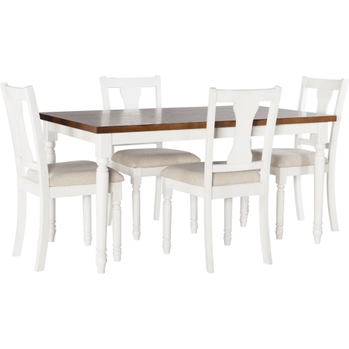 Willow 5 Piece Dining Set in Brown & Vanilla White Wood