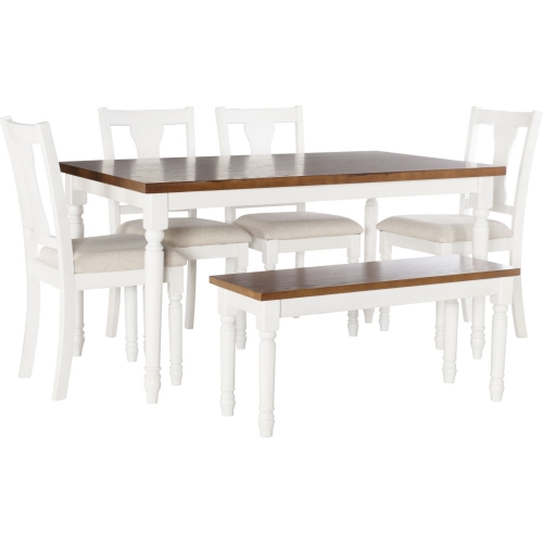 Willow 6 Piece Dining Set in Brown & Vanilla White Wood