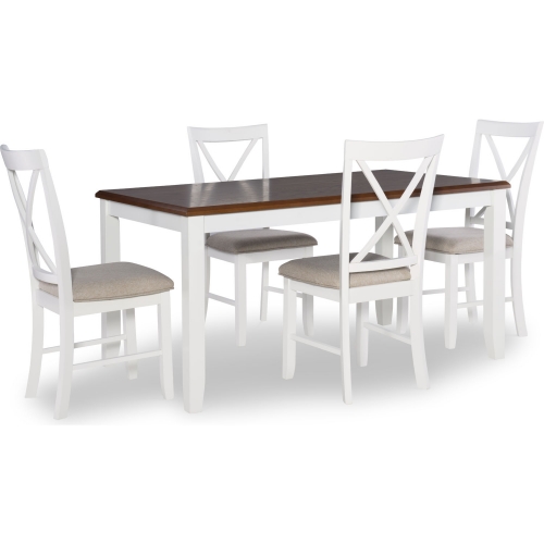 Jane 5 Piece Dining Set in Vanilla White & Brown (Table & 4 Chairs)