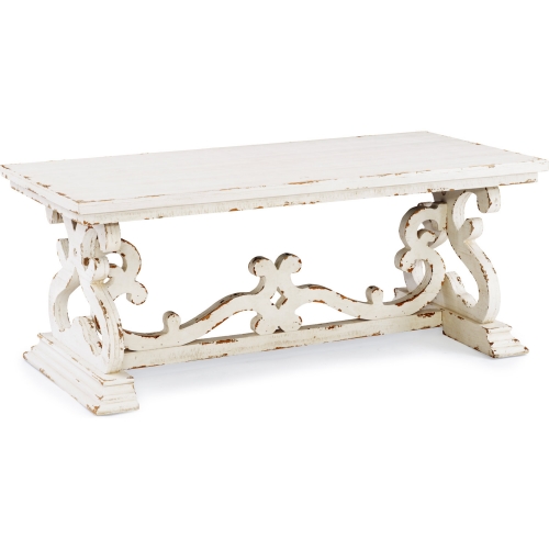 Renck Coffee Table in Distressed White Wood