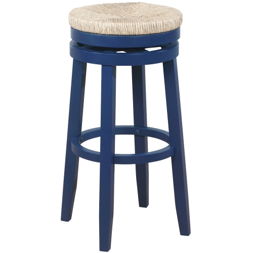 Morgan Swivel Bar Stool in Seagrass & Navy Blue  Wood