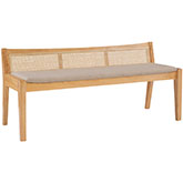 Nassau Rattan Cane Bench in Natural & Beige Fabric