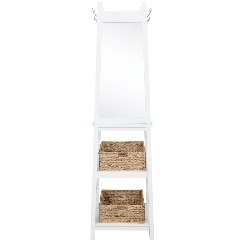 Jalen Rotating Dressing Mirror Coat Rack in White  & Sea Grass