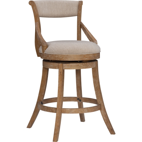 Gilda Big & Tall Bar Stool in Beige Fabric & Brushed Wood