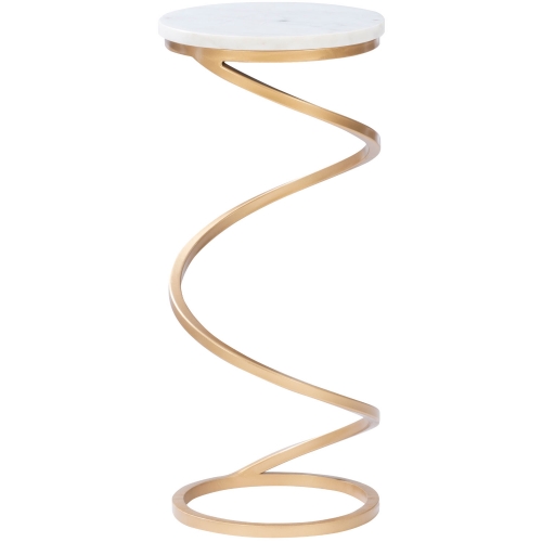 Rian Spiral Drink Side Table in White Marble & Gold Iron