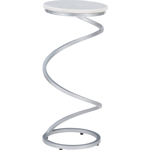 Rian Spiral Drink Table in White Marble & Silver