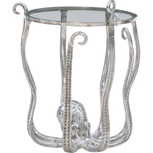 Octiana Octopus Side Table in Tempered Glass & Silver