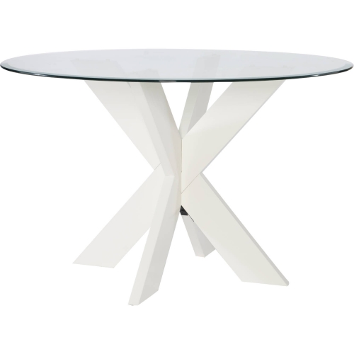 Adler 48" Round X Base Dining Table in White & Tempered Glass