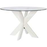 Adler 48" Round X Base Dining Table in White & Tempered Glass