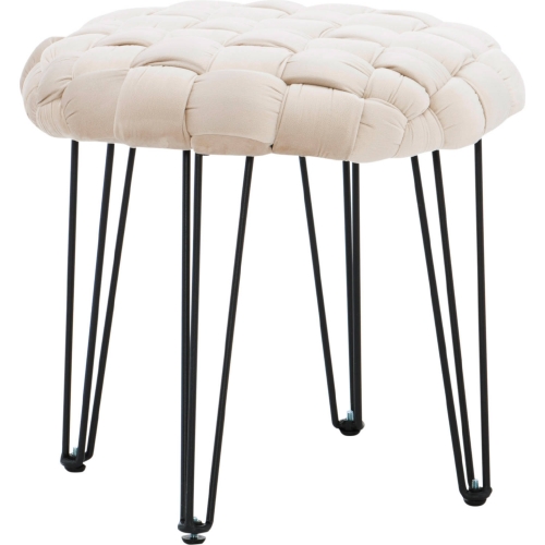 Shadbury Round Stool Ottoman in Cream Velvet & Black Metal