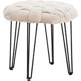 Shadbury Round Stool Ottoman in Cream Velvet & Black Metal