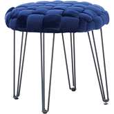 Shadbury Round Stool Ottoman in Navy Blue Velvet & Black Metal