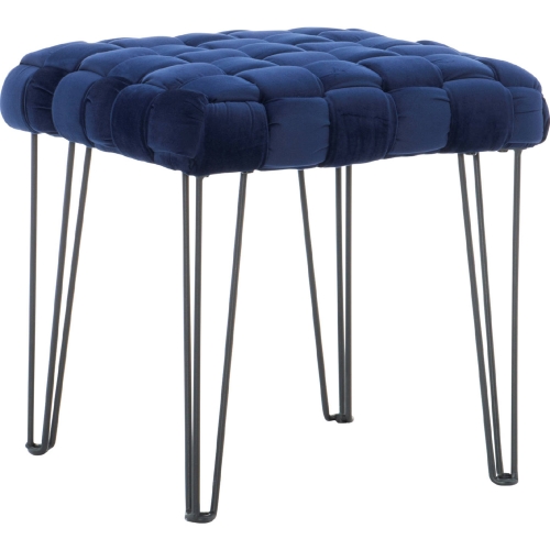 Shadbury Square Stool Ottoman in Navy Blue Velvet & Black Metal