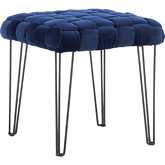 Shadbury Square Stool Ottoman in Navy Blue Velvet & Black Metal