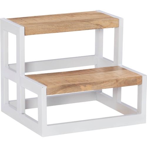 Blythe Bed Steps in Wood & White Finish Metal