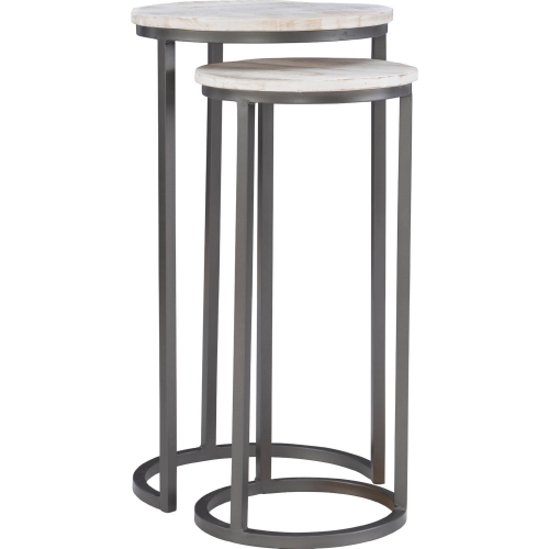 Weston Nesting Side Table in White Wood & Grey Metal (Set of 2)