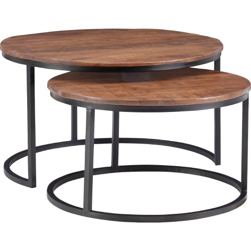 Weston Nesting Coffee Table in Brown Wood & Black Metal (Set of 2)