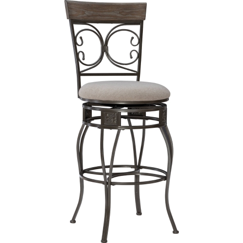 Beeson Big & Tall Bar Stool in Light Grey Fabric & Pewter