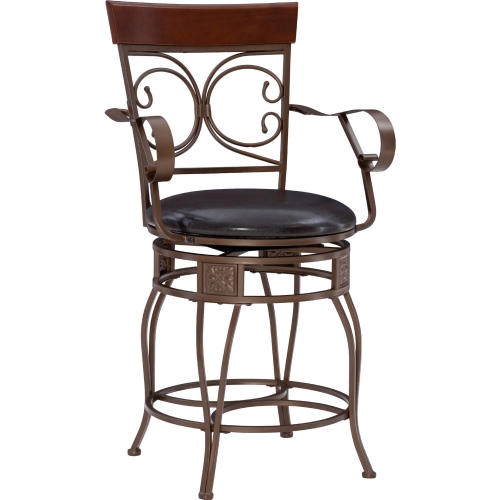 Beeson Big & Tall Arm Counter Stool in Brown Leatherette & Bronze