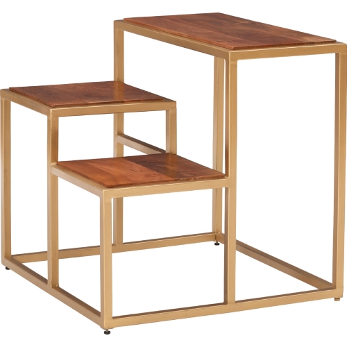 Carlo 3 Tiered Plant Stand Side Table in Mango Wood & Gold