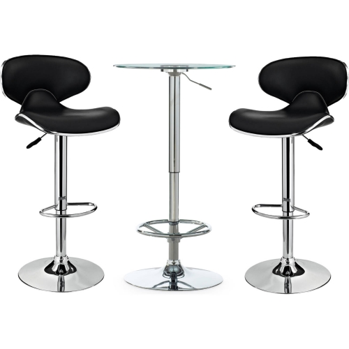 Jenna Adjustable 3 Piece Pub Set in Black Leatherette & Chrome