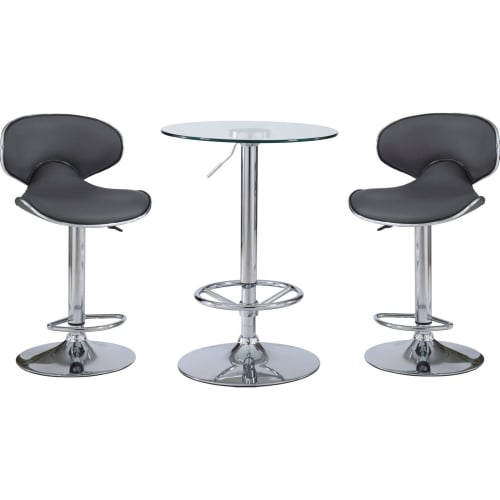 Jenna Adjustable 3 Piece Pub Set in Grey Leatherette & Chrome