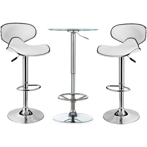 Jenna Adjustable 3 Piece Pub Set in White Leatherette & Chrome